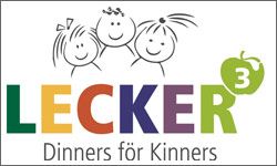leckerhochdrei.de: Logo Lecker³ (drunter steht "Dinners för Kinners"